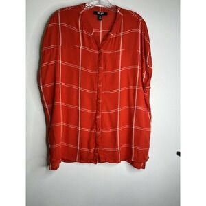 NINE West Jeans Blouse Button up Short Sleeves Red Plaid Size Medium